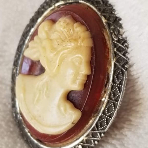 Antique 1920's Sterling Silver Cameo Pin Brooch - Picture 3 of 9